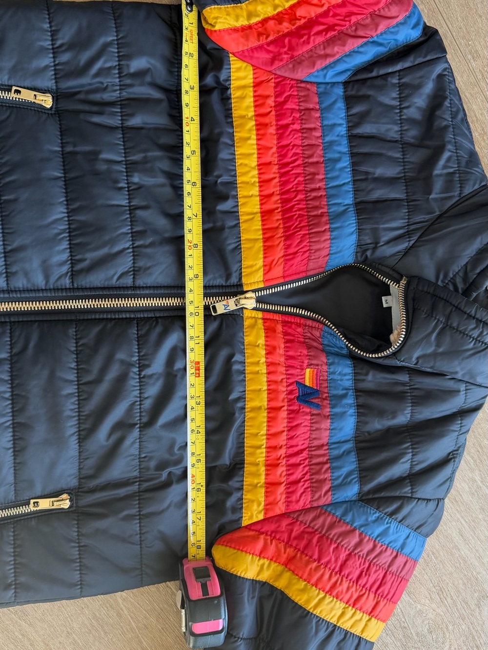 Aviator Nation Women’s Quilted Jacket with Multicolor Stripe and Sherpa Collar - Picture 5 of 5